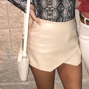 Light Tan Faux Leather Skort